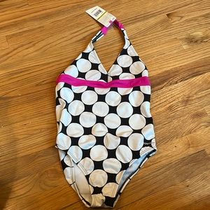 NWT Speedo Halter style swimsuit-size 14-black, white and hot pink!